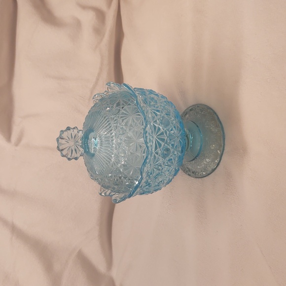 VERY RARE Candy Dish Vintage Fenton L.G. Wright Ice Blue Glass Daisy Button MCM - Picture 2 of 11